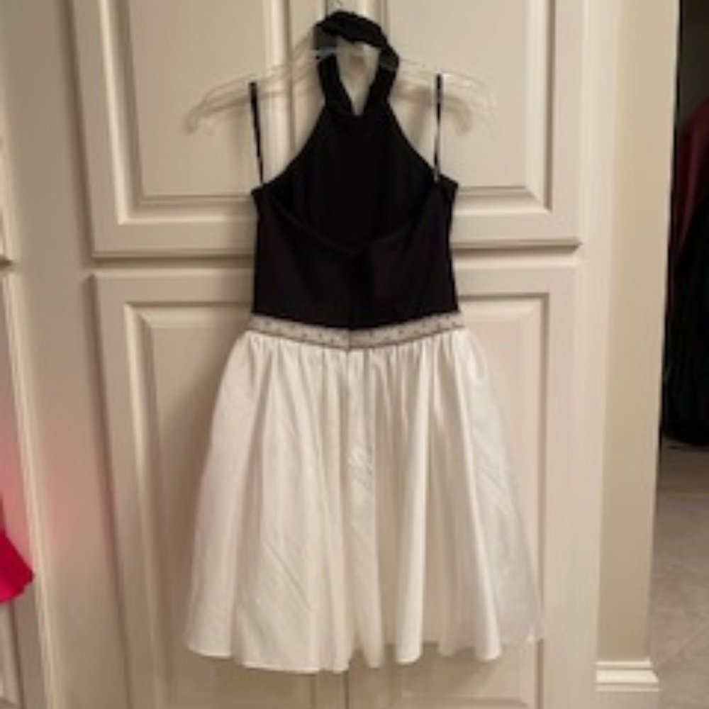 Beautiful Sherri Hill Halter White and Black Dress